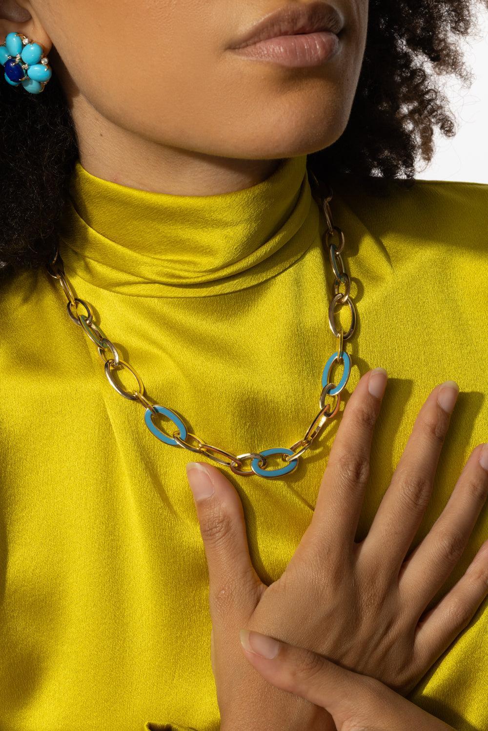 Blue Enamel Capri Chain Necklace-YELLOW GOLD-JEWELRYFINE JEWELNECKLACE O-ALETTO BROTHERS