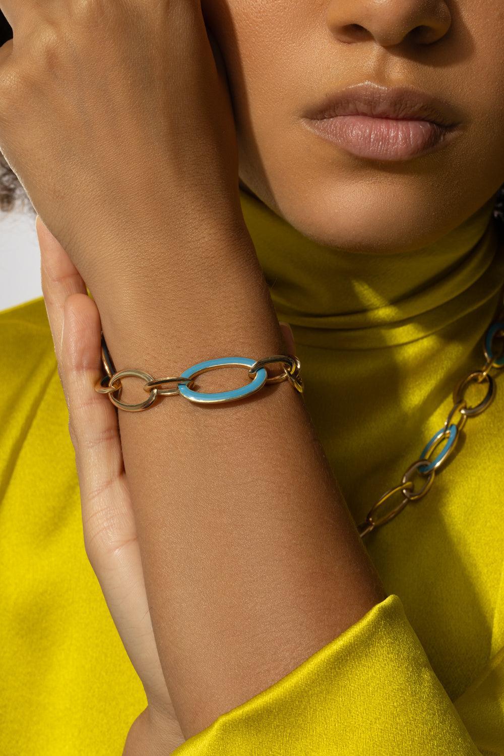 Blue Enamel Capri Bracelet-YELLOW GOLD-JEWELRYFINE JEWELBRACELET O-ALETTO BROTHERS