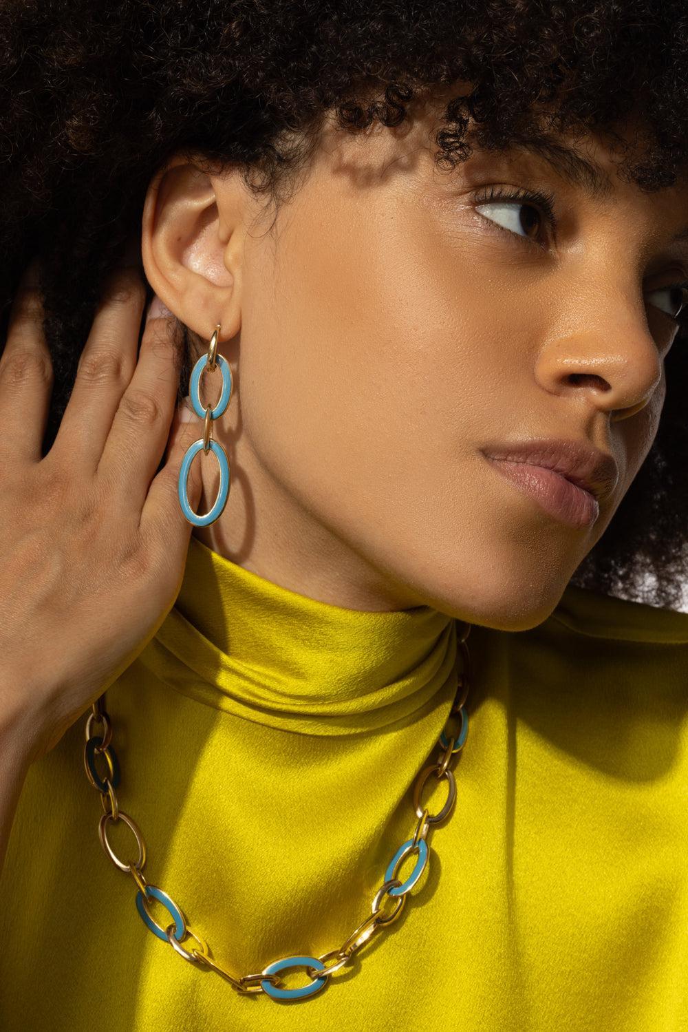 Blue Enamel Capri Earrings-YELLOW GOLD-JEWELRYFINE JEWELEARRING-ALETTO BROTHERS