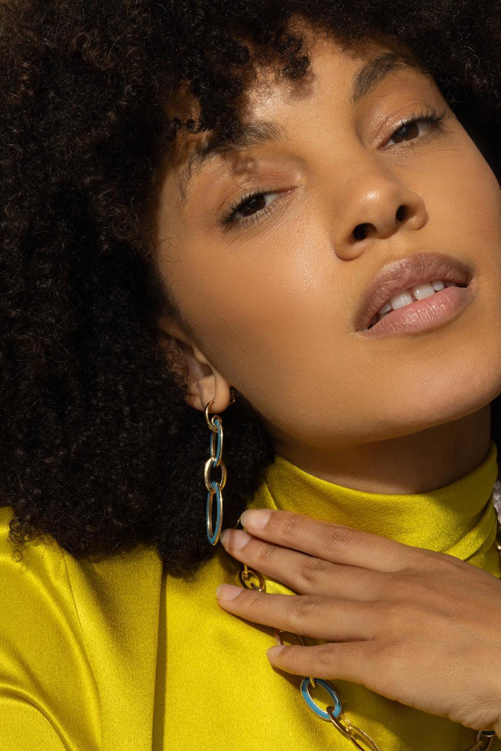 Blue Enamel Capri Earrings-YELLOW GOLD-JEWELRYFINE JEWELEARRING-ALETTO BROTHERS