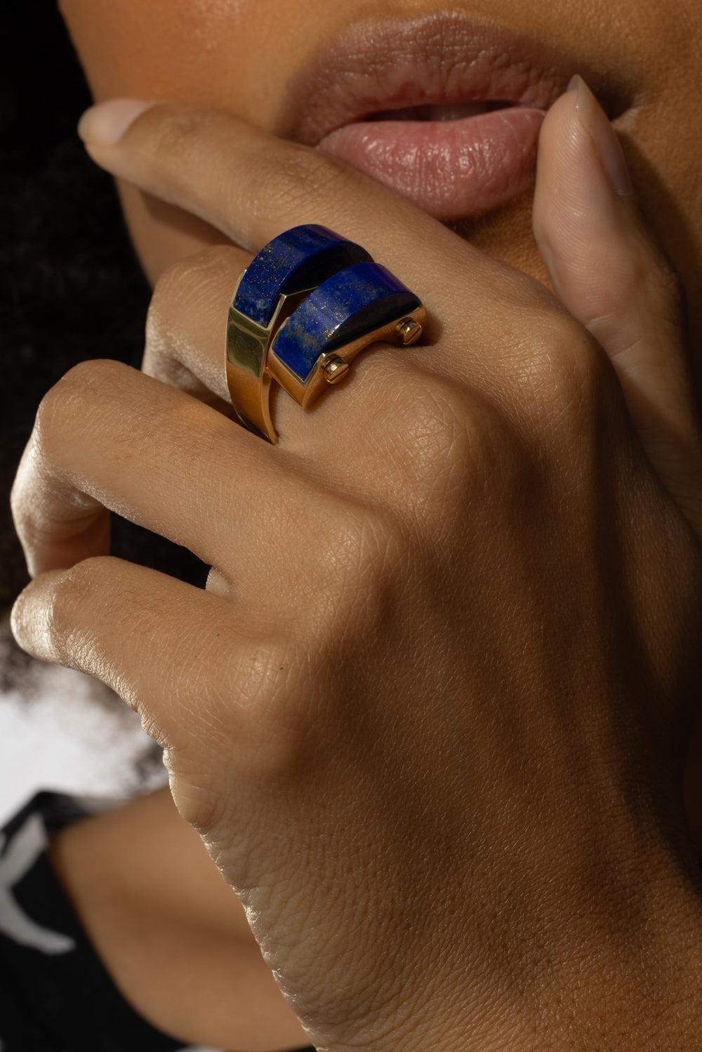 Lapis Doppio Arco Ring-YELLOW GOLD-JEWELRYFINE JEWELRING-ALETTO BROTHERS