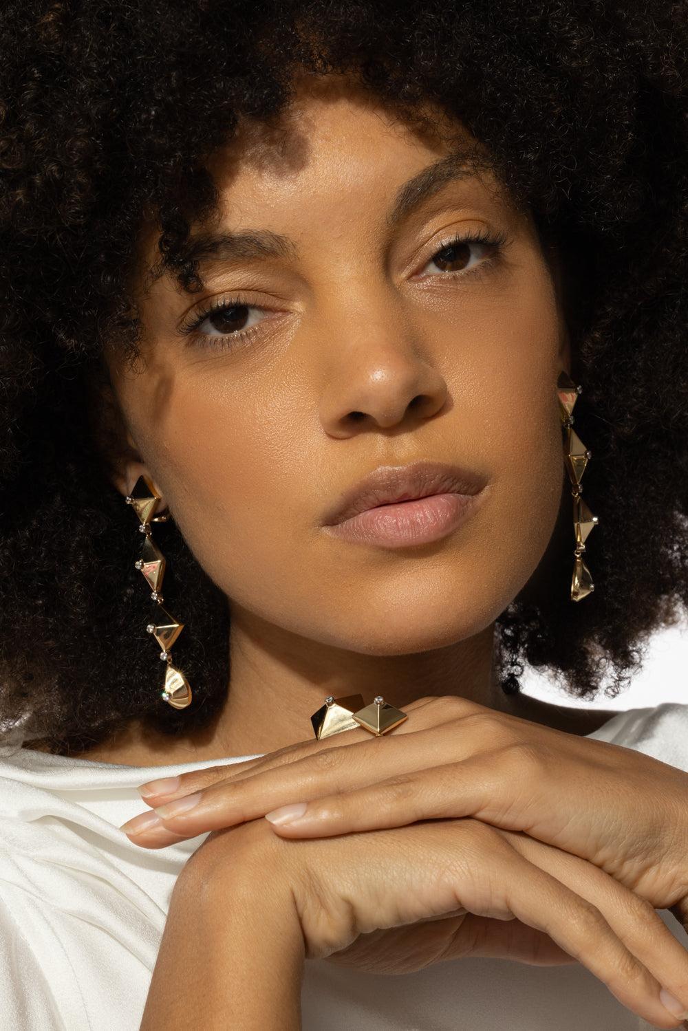 Diamond Piramide Linea Earrings-YELLOW GOLD-JEWELRYFINE JEWELEARRING-ALETTO BROTHERS