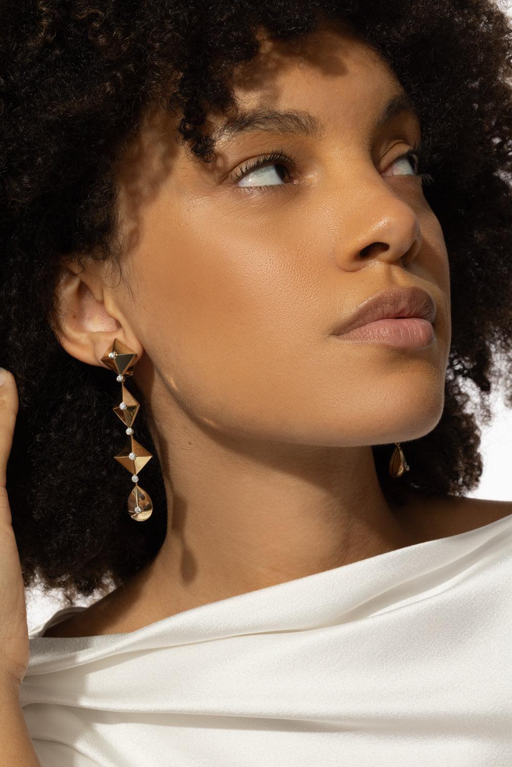 Diamond Piramide Linea Earrings-YELLOW GOLD-JEWELRYFINE JEWELEARRING-ALETTO BROTHERS