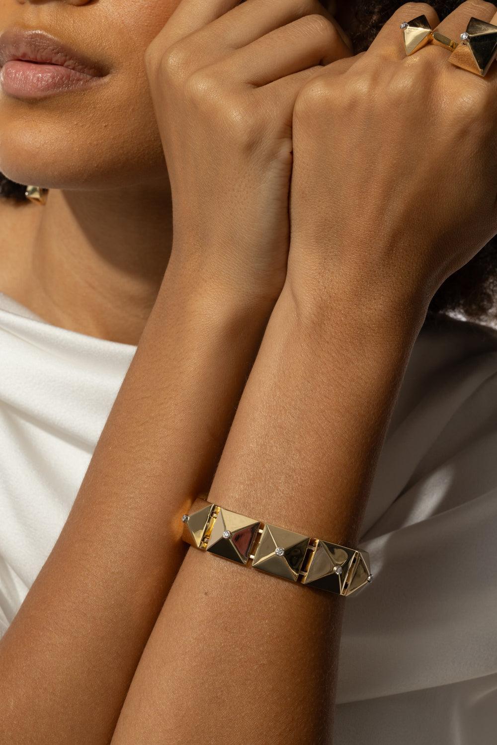 Diamond Accent Piramide Bracelet-YELLOW GOLD-JEWELRYFINE JEWELBRACELET O-ALETTO BROTHERS