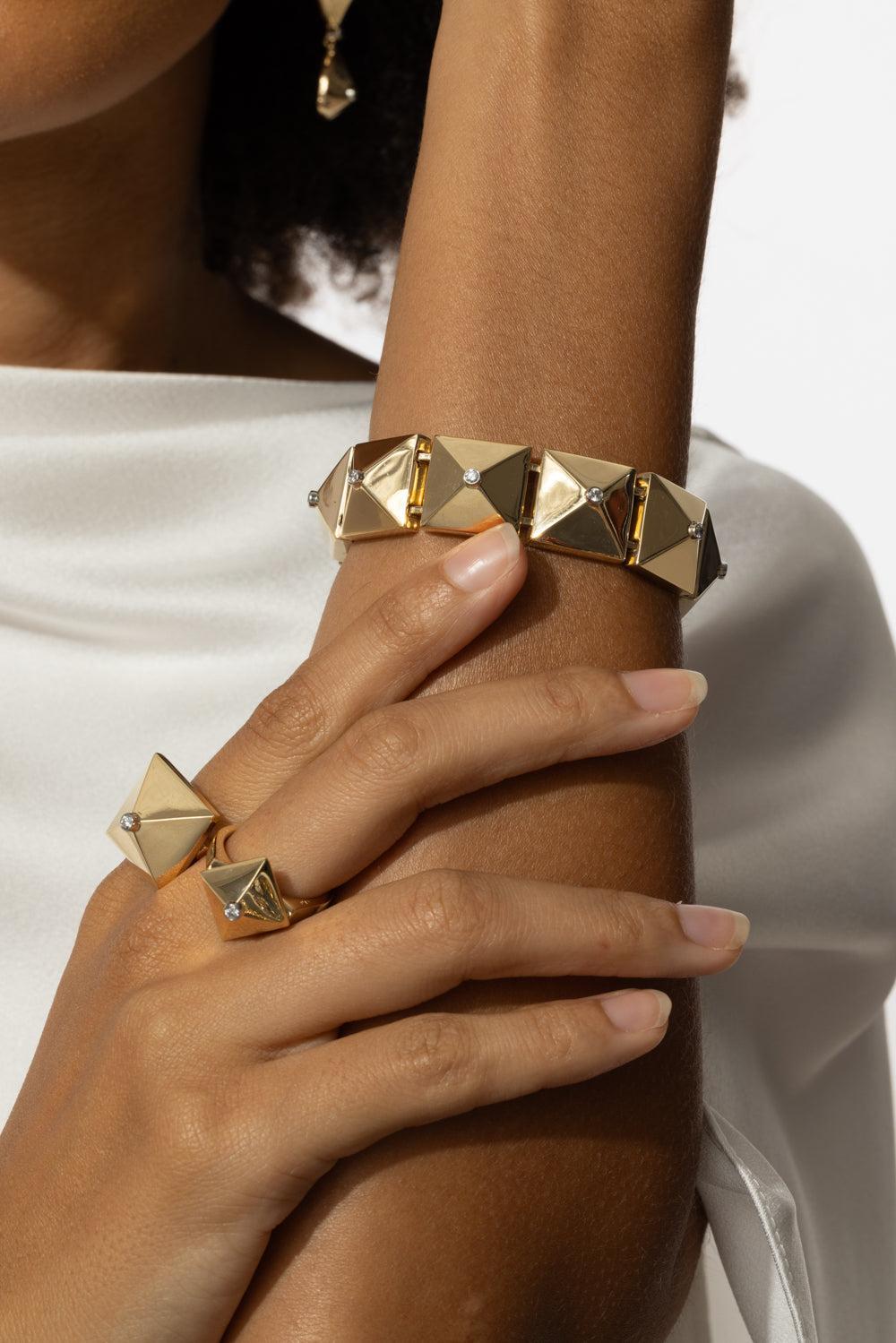 Diamond Accent Piramide Bracelet-YELLOW GOLD-JEWELRYFINE JEWELBRACELET O-ALETTO BROTHERS