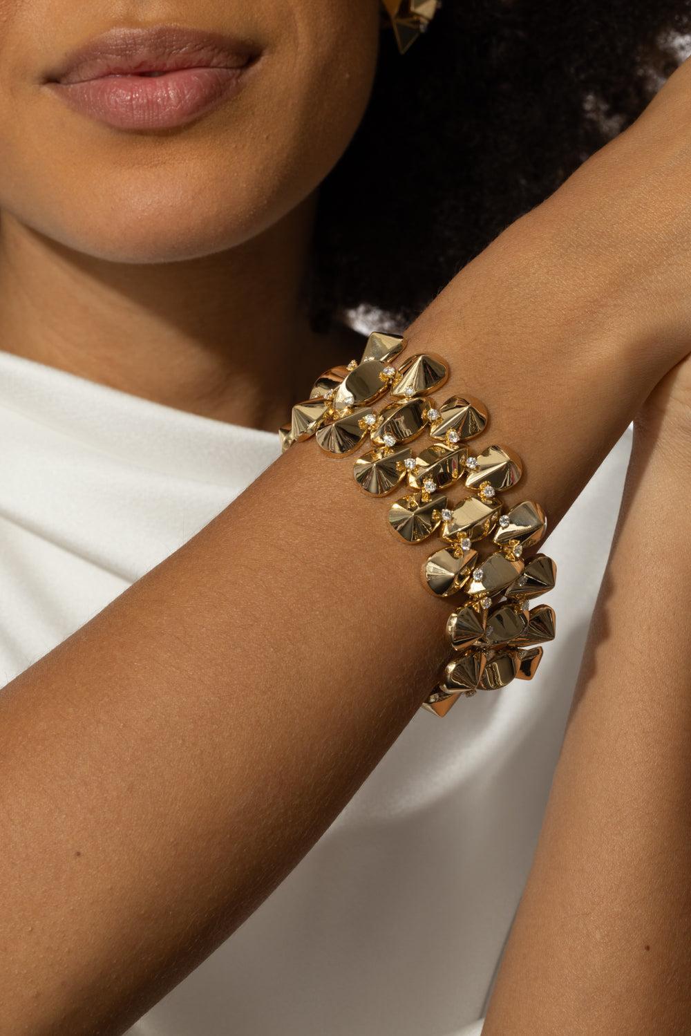 Diamond Accent Gilded Echo Bracelet-YELLOW GOLD-JEWELRYFINE JEWELBRACELET O-ALETTO BROTHERS