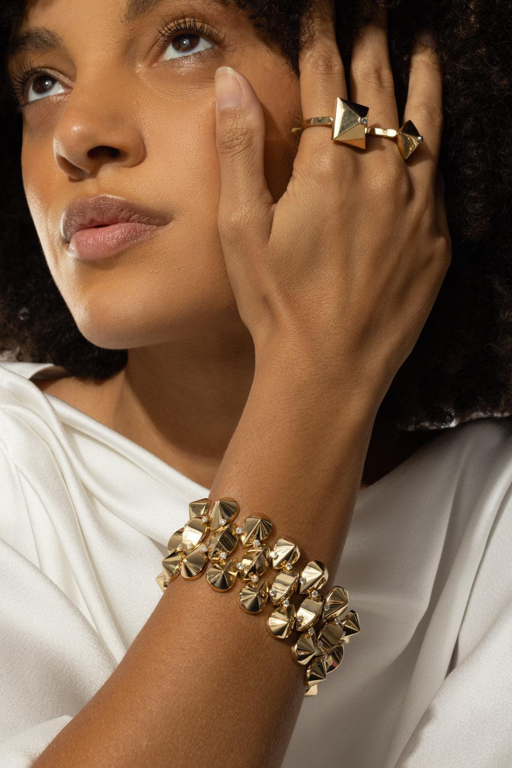 Diamond Accent Gilded Echo Bracelet-YELLOW GOLD-JEWELRYFINE JEWELBRACELET O-ALETTO BROTHERS