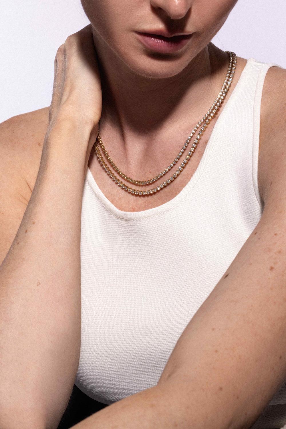 Lab Grown Diamond Petite Bezel Necklace - 5ct - Yellow Gold-YELLOW GOLD-18-JEWELRYFINE JEWELNECKLACE O-WITH LOVE TRAVEL