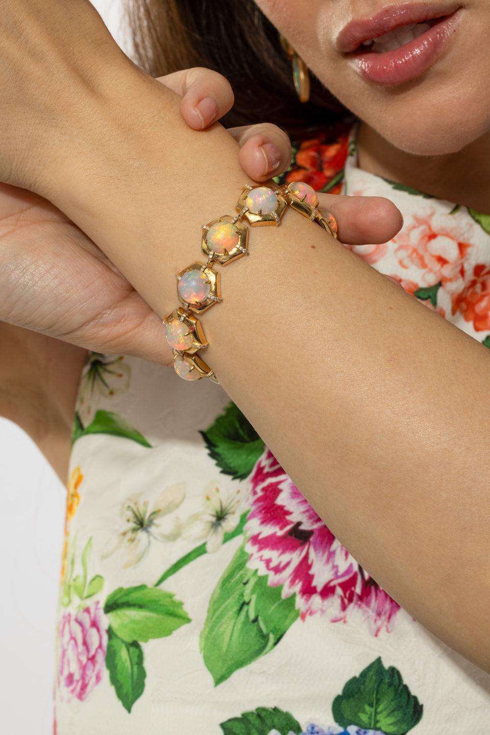 Opal Round Medallion G-One Bracelet-YELLOW GOLD-JEWELRYFINE JEWELBRACELET O-GOSHWARA