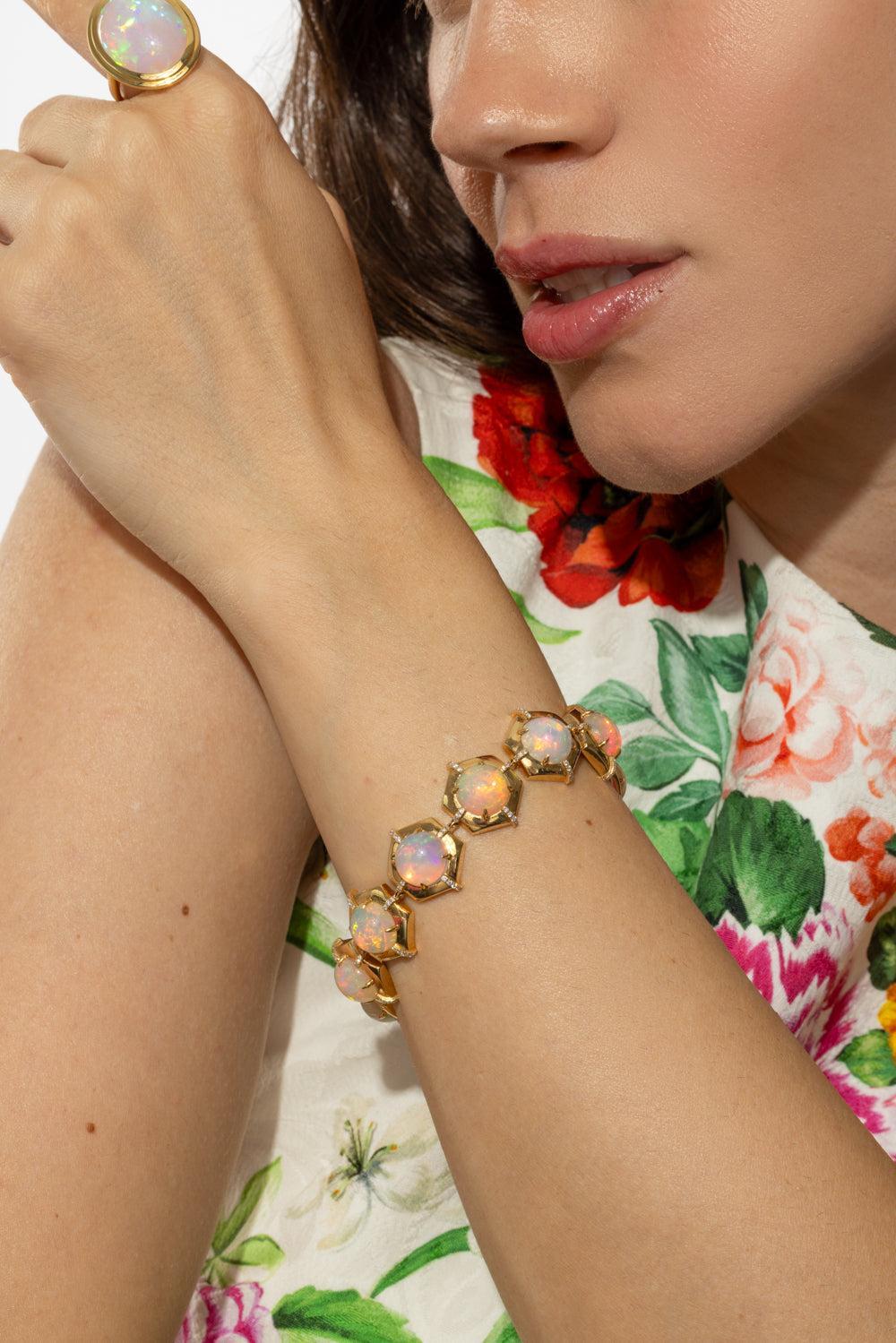 Opal Round Medallion G-One Bracelet-YELLOW GOLD-JEWELRYFINE JEWELBRACELET O-GOSHWARA