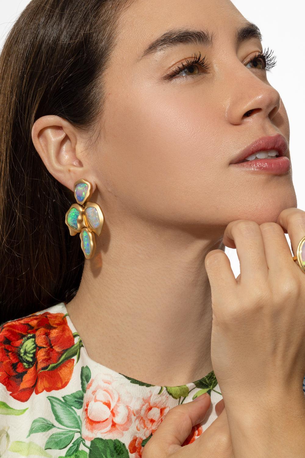 Opal Australian Organic G-One Earrings-YELLOW GOLD-JEWELRYFINE JEWELEARRING-GOSHWARA