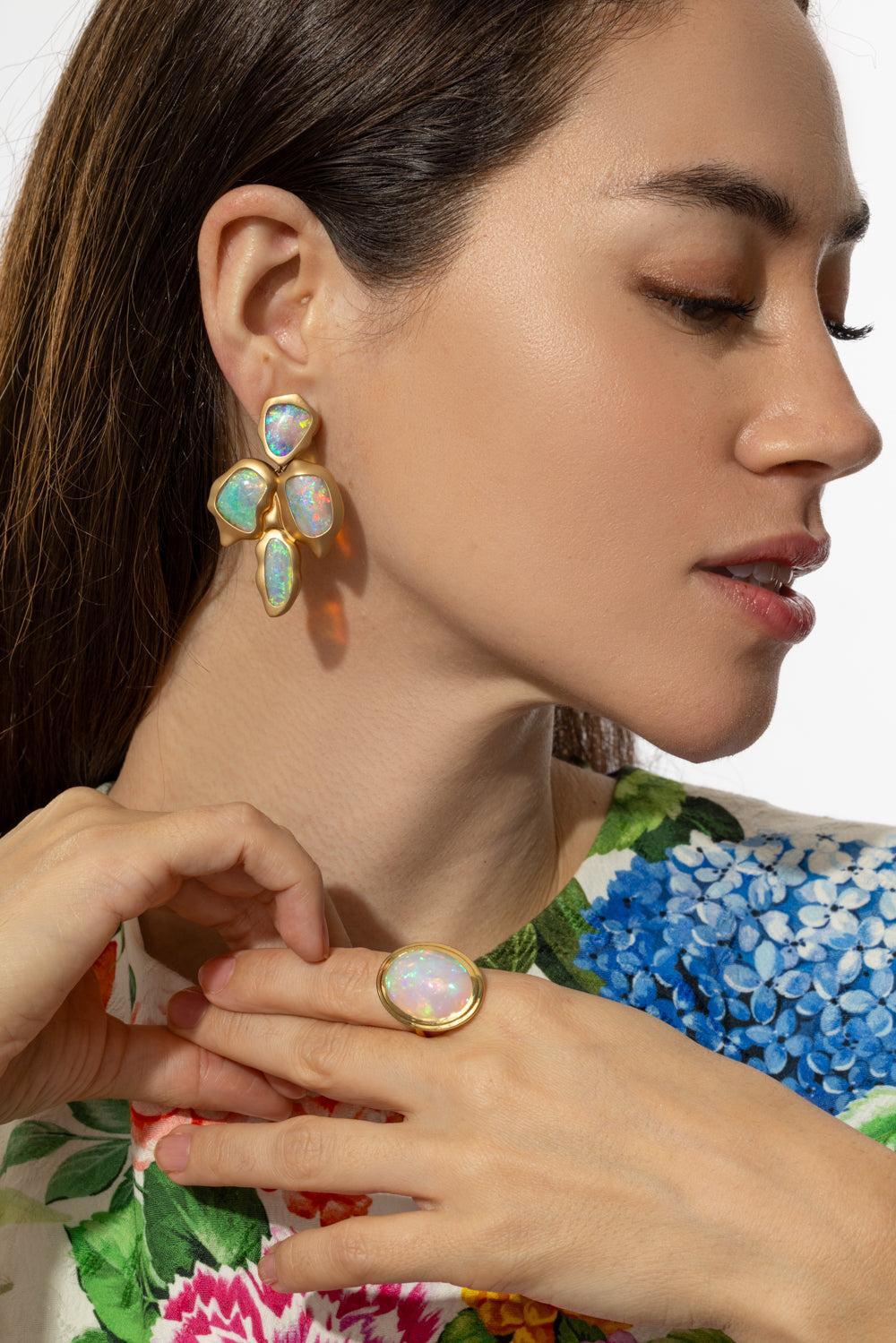 Opal Australian Organic G-One Earrings-YELLOW GOLD-JEWELRYFINE JEWELEARRING-GOSHWARA