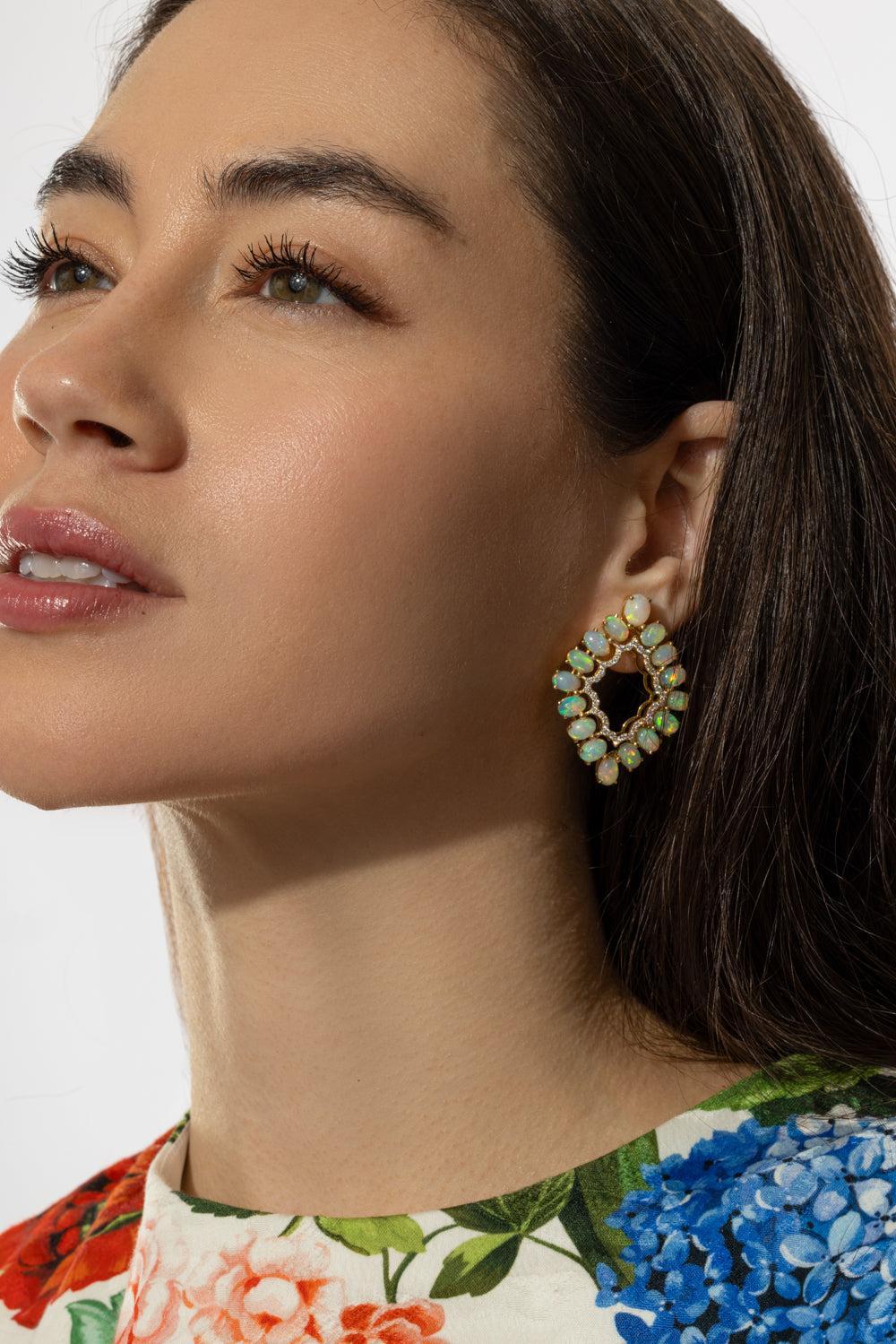 Opal Diamond G-One Kite Earrings-YELLOW GOLD-JEWELRYFINE JEWELEARRING-GOSHWARA