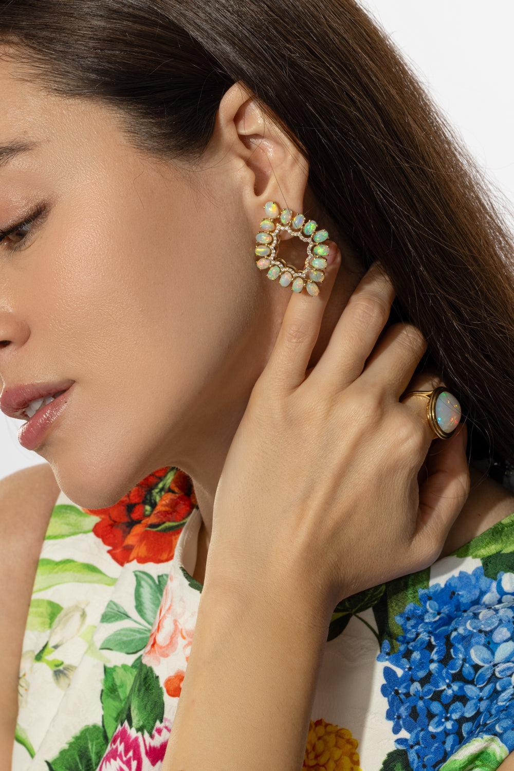 Opal Diamond G-One Kite Earrings-YELLOW GOLD-JEWELRYFINE JEWELEARRING-GOSHWARA