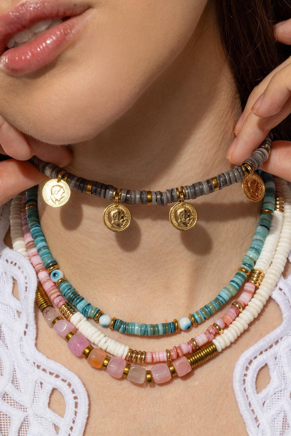 Ania Shell Coin Necklace-BLUE-JEWELRYBOUTIQUENECKLACE O-HIJAS DE PUKA