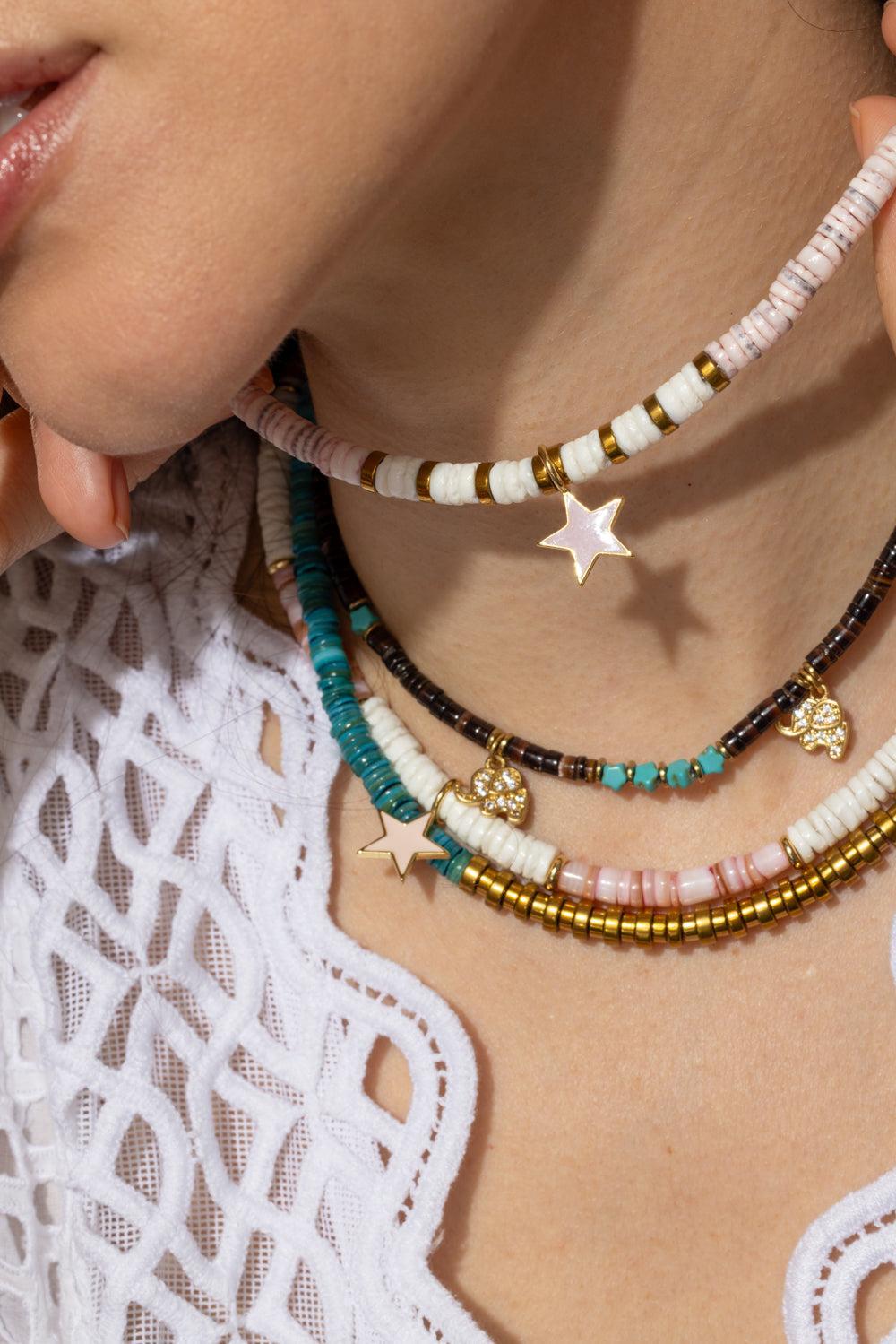 Pink White Shell Star Necklace-PNK/WHT-JEWELRYBOUTIQUENECKLACE O-HIJAS DE PUKA