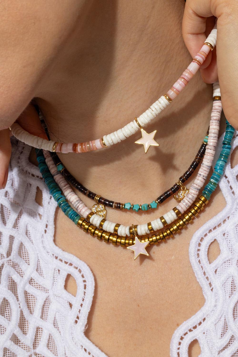 Pink White Shell Pink Star Necklace-PNK/WHT-JEWELRYBOUTIQUENECKLACE O-HIJAS DE PUKA