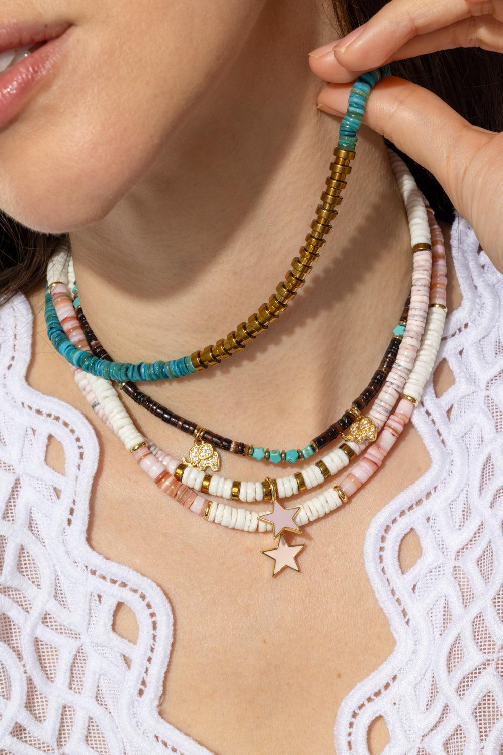 Brown Nano Shell Elephant Necklace-BROWN/BLUE-JEWELRYBOUTIQUENECKLACE O-HIJAS DE PUKA