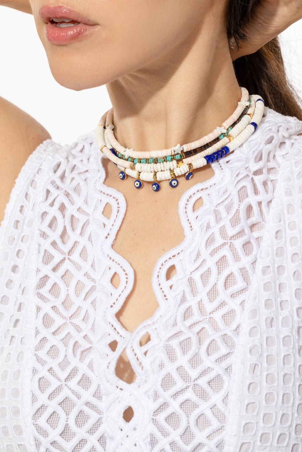 White Shell Evil Eye Necklace-WHITE-JEWELRYBOUTIQUENECKLACE O-HIJAS DE PUKA