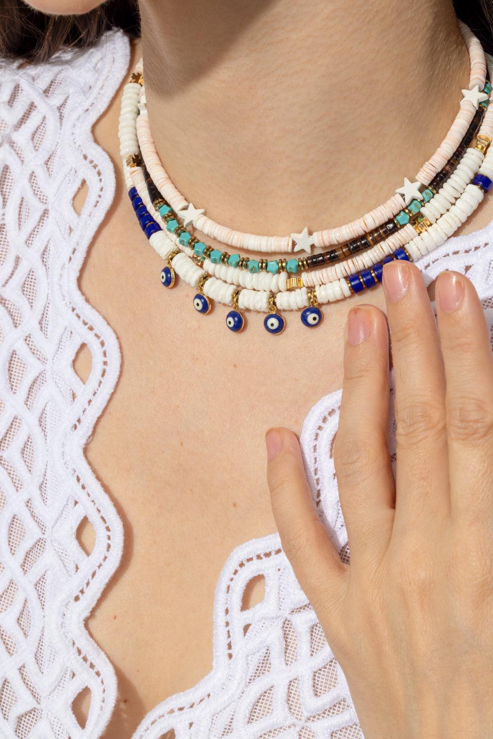 White Shell Evil Eye Necklace-WHITE-JEWELRYBOUTIQUENECKLACE O-HIJAS DE PUKA