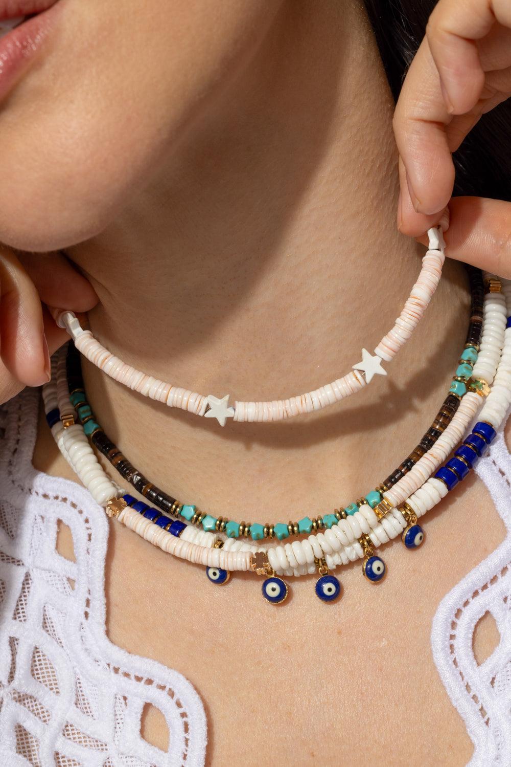 Blush White Stars Puka Necklace-PINK-JEWELRYBOUTIQUENECKLACE O-HIJAS DE PUKA