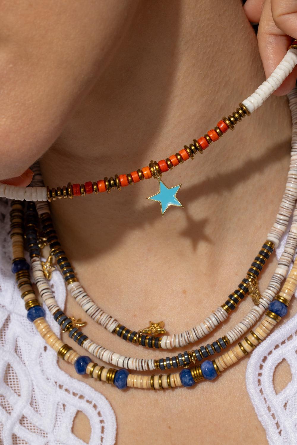 Red White Black Blue Star Charm Necklace-WHT/RED-JEWELRYBOUTIQUENECKLACE O-HIJAS DE PUKA