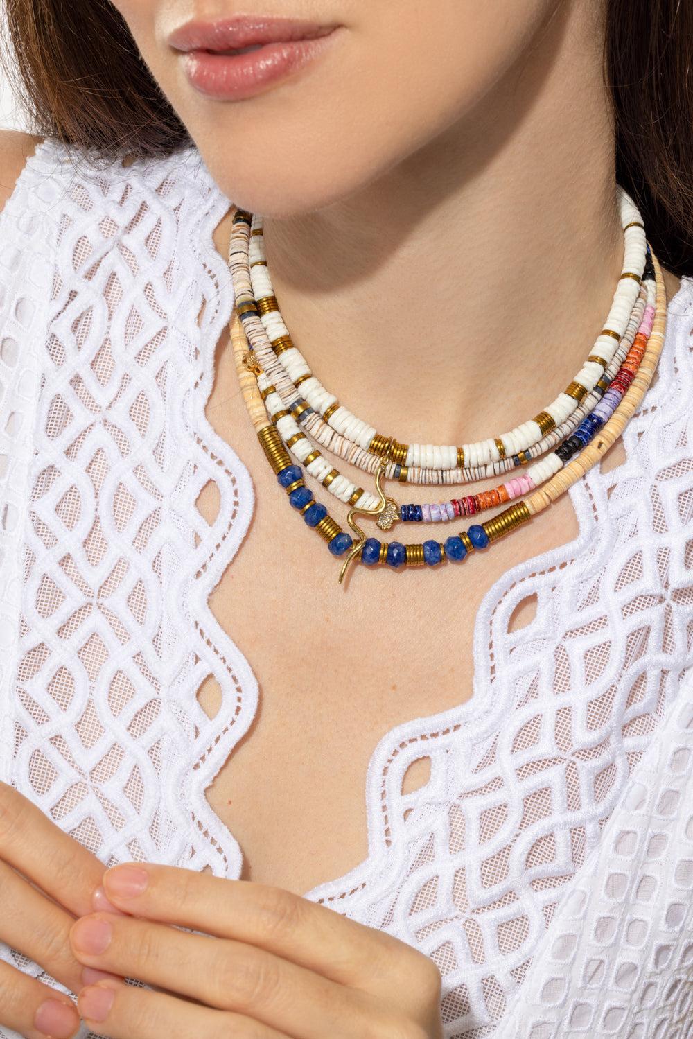 Paulina Dijon Blue Agate Sea Shell Necklace-BLUE-JEWELRYBOUTIQUENECKLACE O-HIJAS DE PUKA