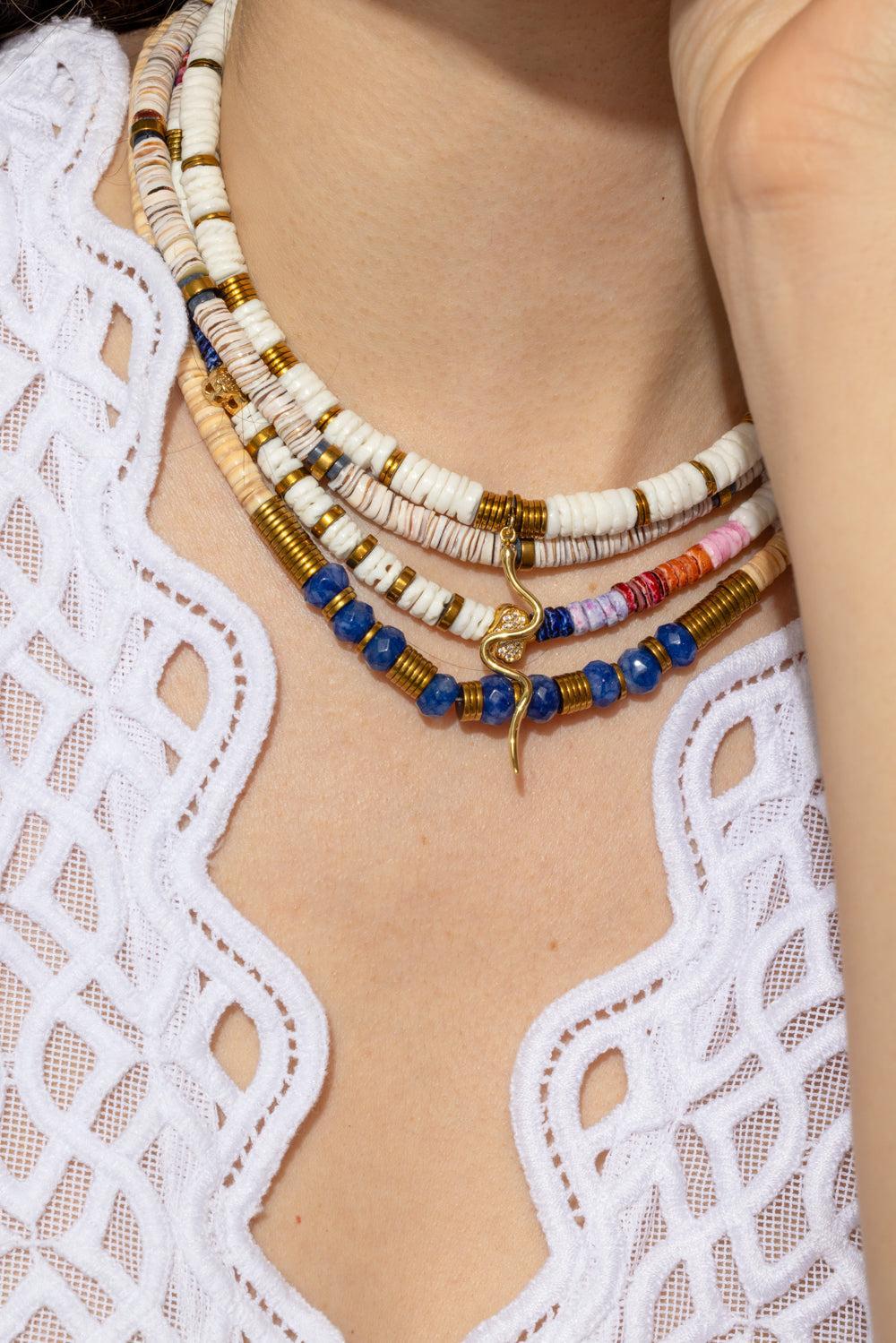 Paulina Dijon Blue Agate Sea Shell Necklace-BLUE-JEWELRYBOUTIQUENECKLACE O-HIJAS DE PUKA