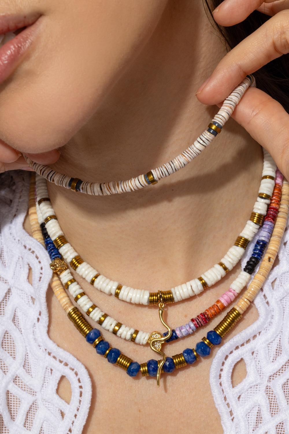 Pink Sea Shell Hematite Rondelle Necklace-PINK-JEWELRYBOUTIQUENECKLACE O-HIJAS DE PUKA