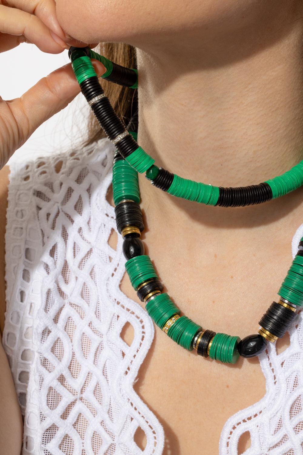 Jaipur Green Black Multi Rondelle Necklace-GRN/BLK-JEWELRYBOUTIQUENECKLACE O-HIJAS DE PUKA