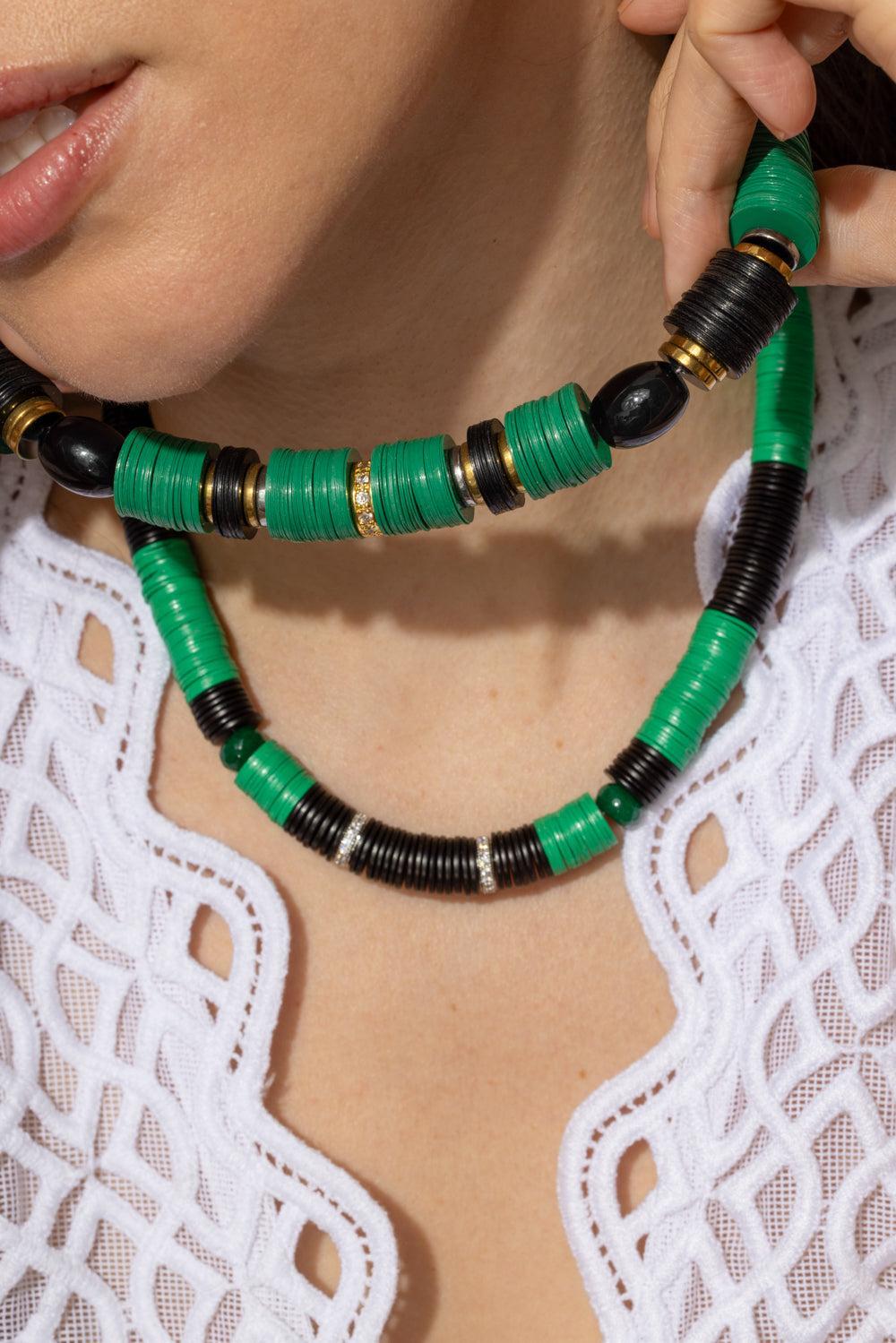 Jaipur Green Black Stone African Beaded Necklace-GRN/BLK-JEWELRYBOUTIQUENECKLACE O-HIJAS DE PUKA