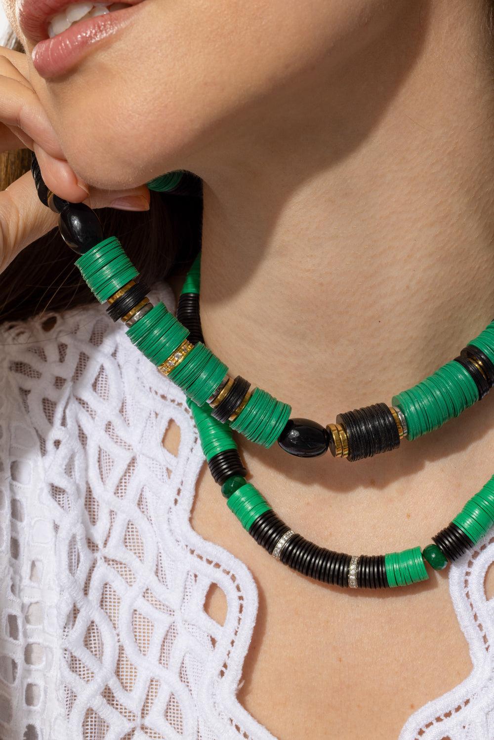 Jaipur Green Black Two Beaded Necklace-GRN/BLK-JEWELRYBOUTIQUENECKLACE O-HIJAS DE PUKA