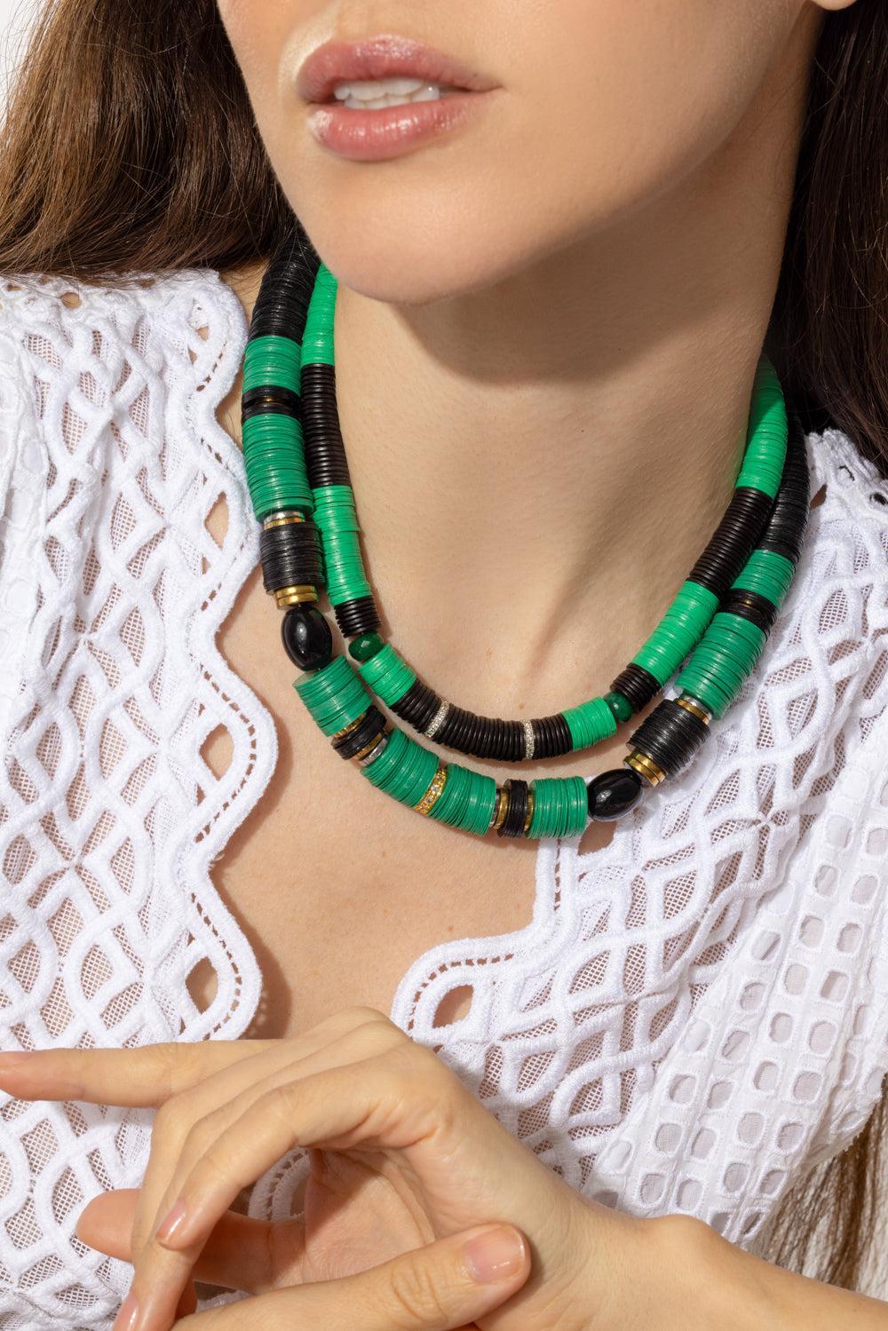 Green Black Stone Rondelle Necklace-GRN/BLK-JEWELRYBOUTIQUENECKLACE O-HIJAS DE PUKA