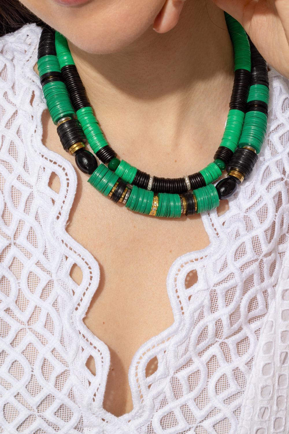 Green Black Stone Rondelle Necklace-GRN/BLK-JEWELRYBOUTIQUENECKLACE O-HIJAS DE PUKA