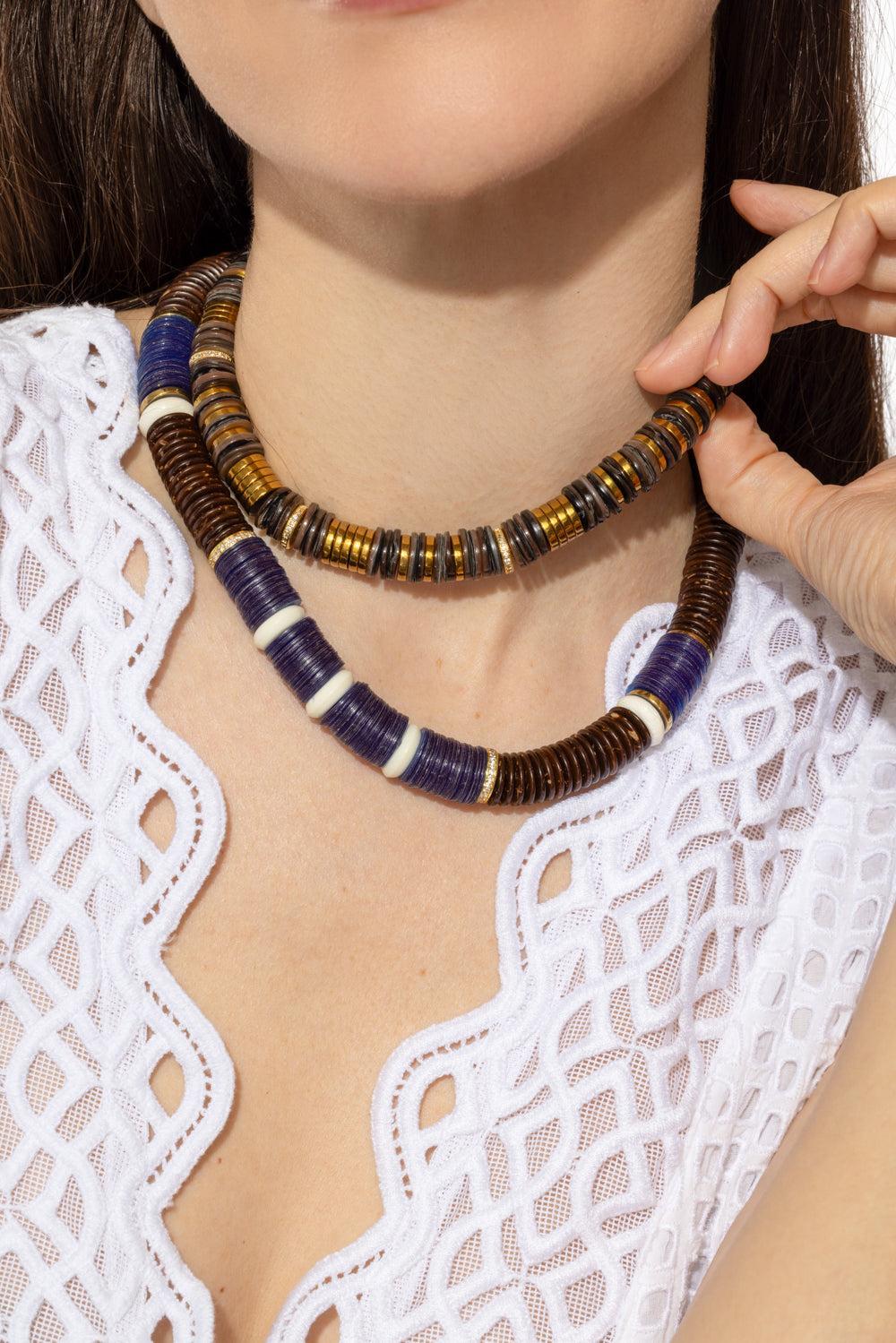 Jaipur Brown Blue Coco Beads Necklace-BRN/BLU-JEWELRYBOUTIQUENECKLACE O-HIJAS DE PUKA