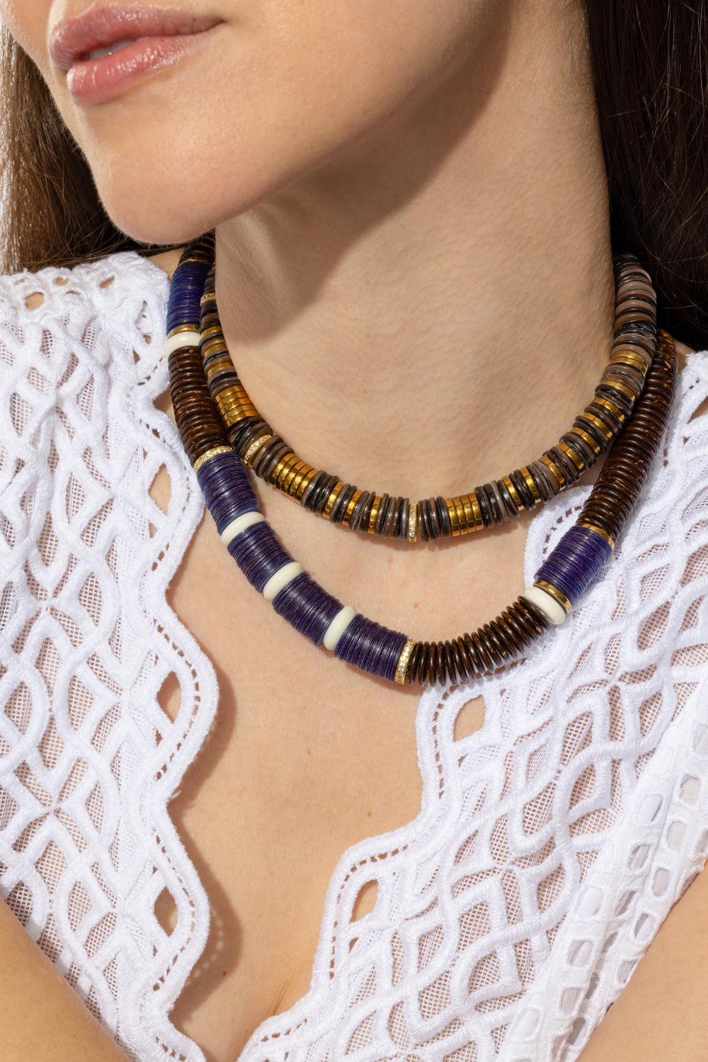 Jaipur Brown Blue Coco Beads Necklace-BRN/BLU-JEWELRYBOUTIQUENECKLACE O-HIJAS DE PUKA