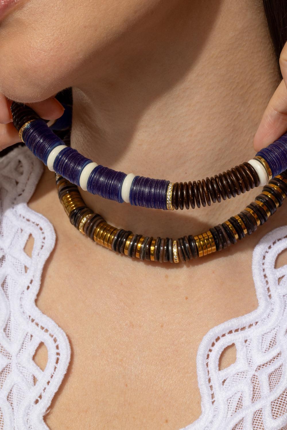 Jaipur Brown Blue Coco Beads Necklace-BRN/BLU-JEWELRYBOUTIQUENECKLACE O-HIJAS DE PUKA