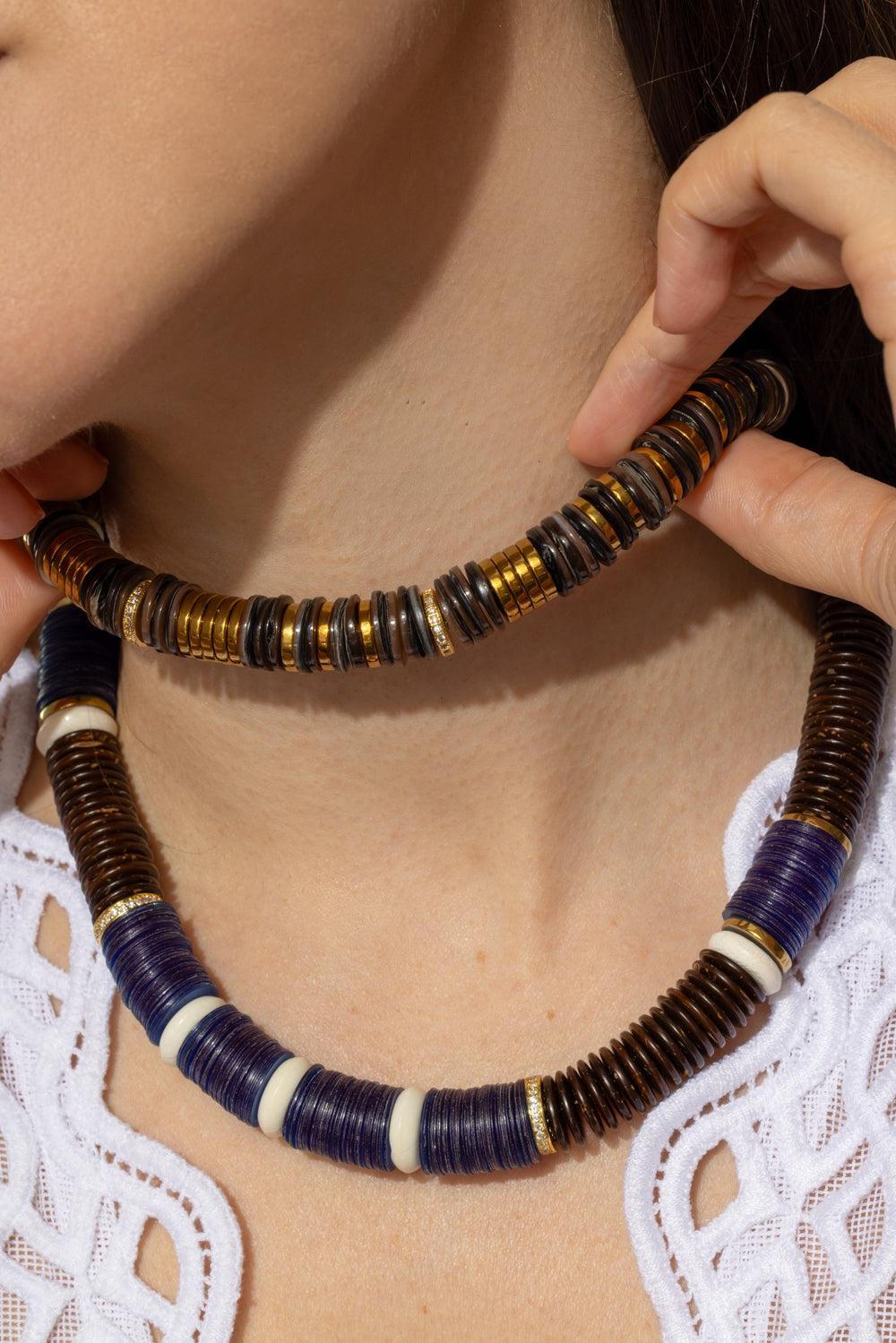 Jaipur Grey Sea Shell Necklace-BROWN-JEWELRYBOUTIQUENECKLACE O-HIJAS DE PUKA