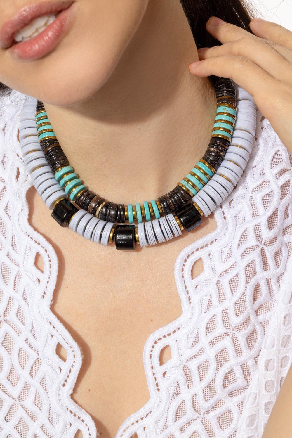 Jaipur Turquoise Brown Beaded Necklace-BRN/BLU-JEWELRYBOUTIQUENECKLACE O-HIJAS DE PUKA
