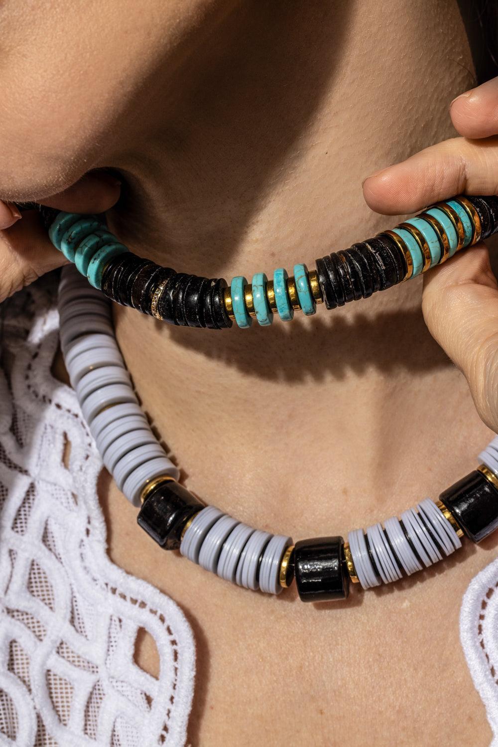 Jaipur Turquoise Brown Beaded Necklace-BRN/BLU-JEWELRYBOUTIQUENECKLACE O-HIJAS DE PUKA