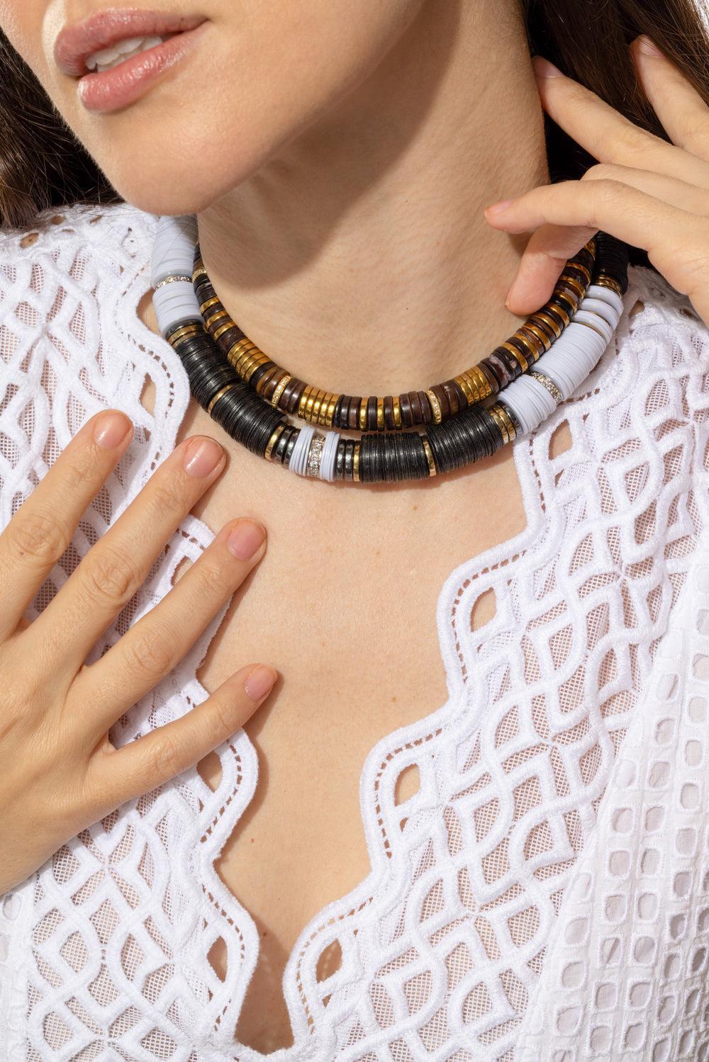 Japiur Black White Rondelle Necklace-BLACK/WHITE-JEWELRYBOUTIQUENECKLACE O-HIJAS DE PUKA
