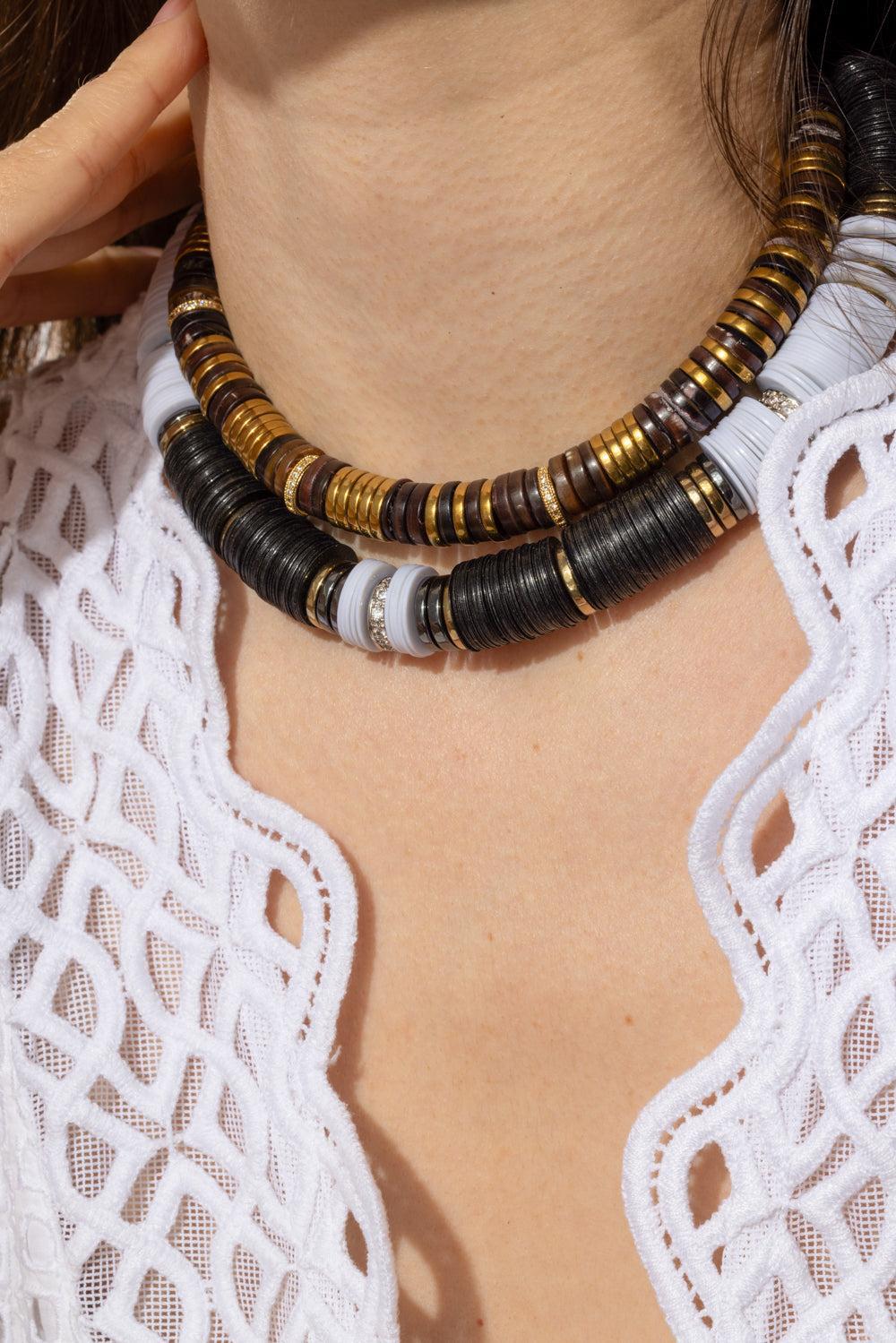 Japiur Black White Rondelle Necklace-BLACK/WHITE-JEWELRYBOUTIQUENECKLACE O-HIJAS DE PUKA