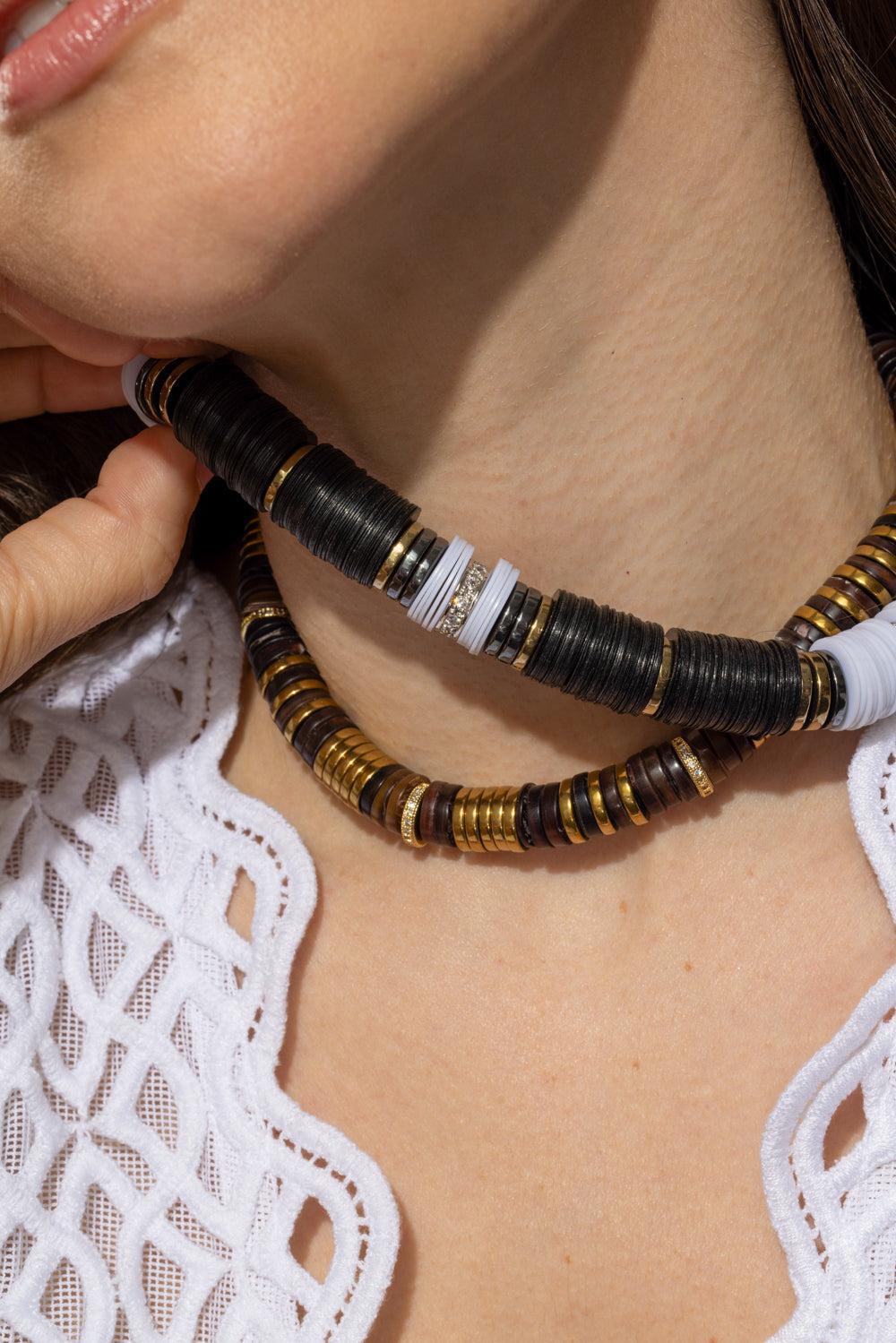 Japiur Black White Rondelle Necklace-BLACK/WHITE-JEWELRYBOUTIQUENECKLACE O-HIJAS DE PUKA