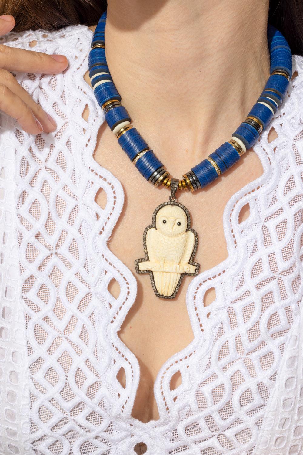 PM Bone Owl Pendant Blue Puka Necklace-BLUE-JEWELRYBOUTIQUENECKLACE O-HIJAS DE PUKA