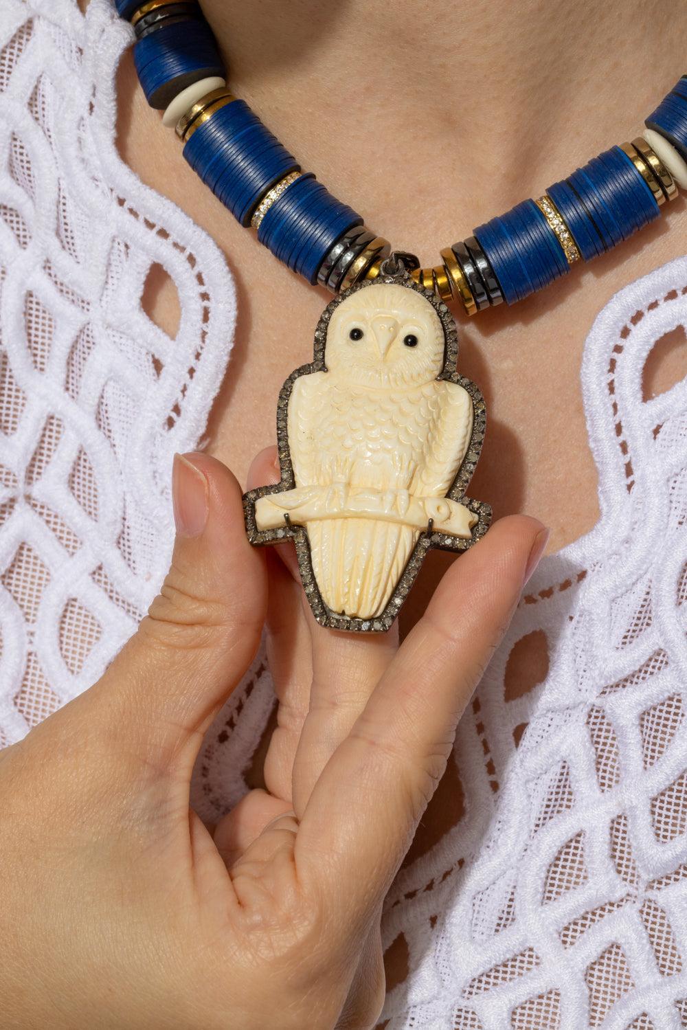 PM Bone Owl Pendant Blue Puka Necklace-BLUE-JEWELRYBOUTIQUENECKLACE O-HIJAS DE PUKA