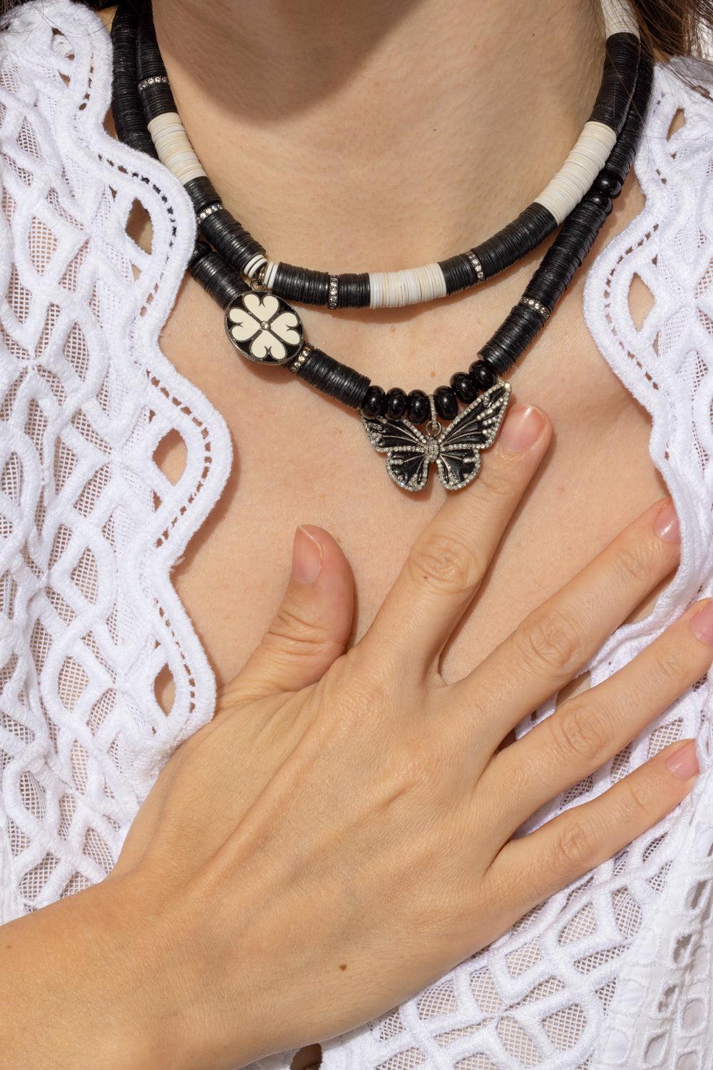 PM Clover White African Beaded Necklace-WHITE/BLACK-JEWELRYBOUTIQUENECKLACE O-HIJAS DE PUKA