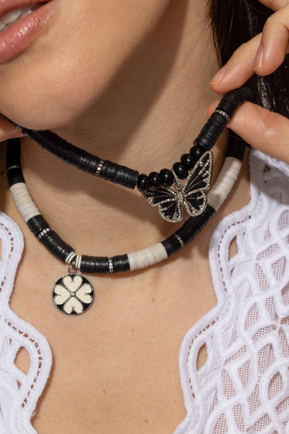 PM Enamel Black Beaded Butterfly Necklace-BLACK-JEWELRYBOUTIQUENECKLACE O-HIJAS DE PUKA