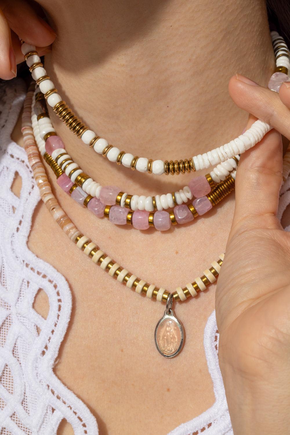 Bianca Shell Agate Necklace-WHITE-JEWELRYBOUTIQUENECKLACE O-HIJAS DE PUKA