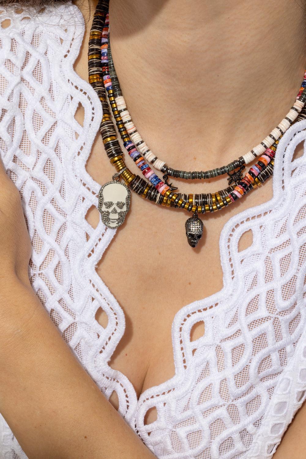 Grey Shell White Skull Necklace-GREY-JEWELRYBOUTIQUENECKLACE O-HIJAS DE PUKA