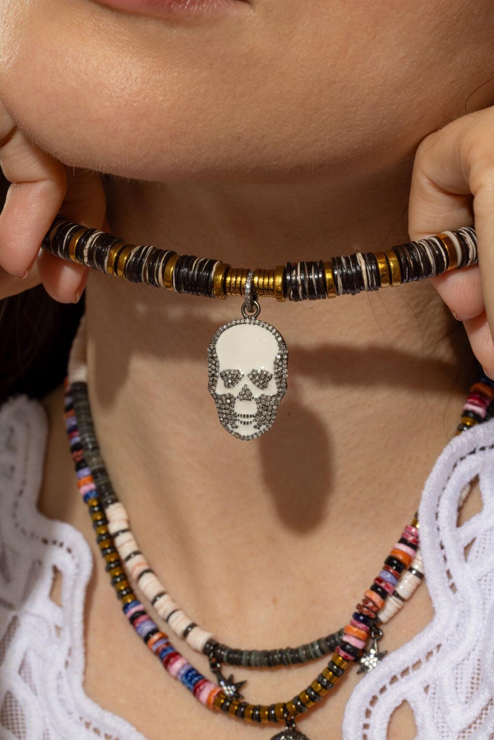 Grey Shell White Skull Necklace-GREY-JEWELRYBOUTIQUENECKLACE O-HIJAS DE PUKA